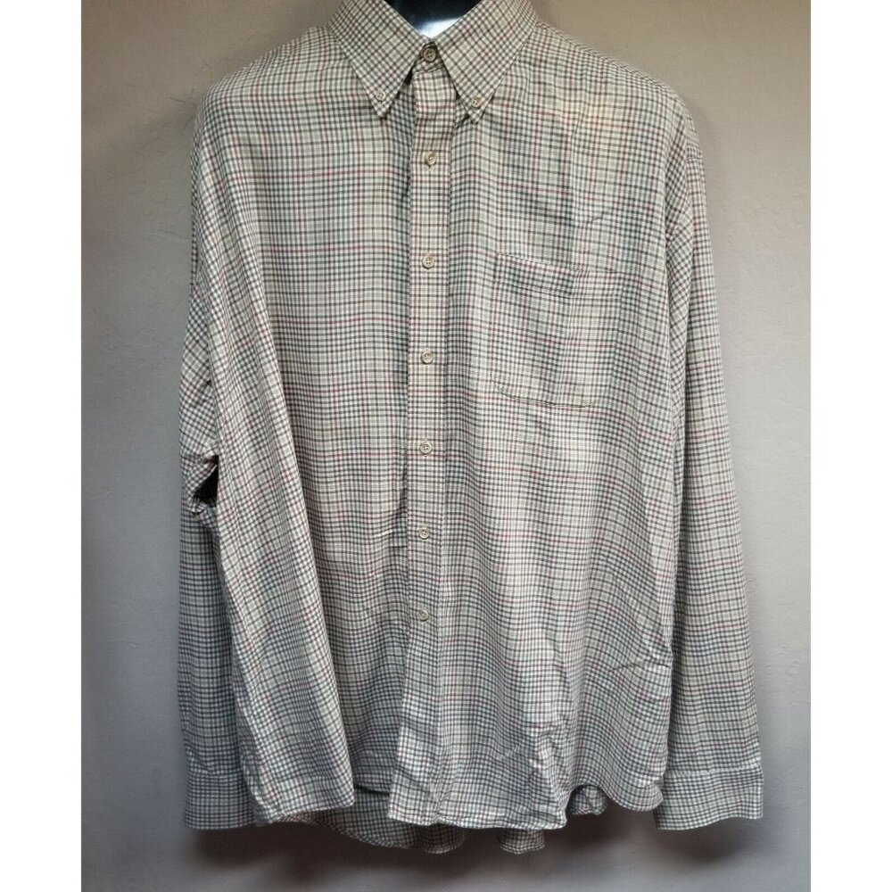 Viyella Mens Button Down Shirt Long Sleeves Cotton Wool Fine Plaid Multicolor